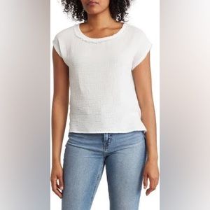 T Tahari Crinkle Gauze Side Slit White Top Size: XL